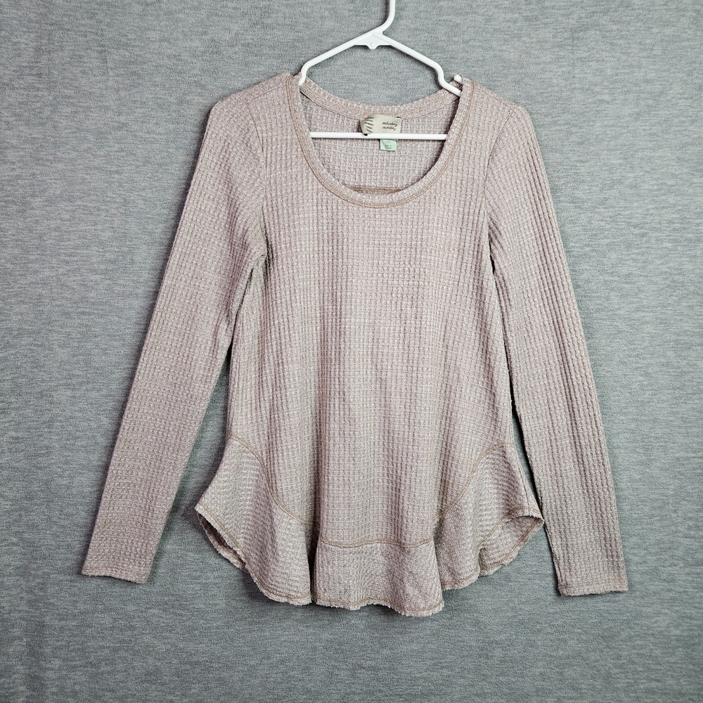 Anthropologie Saturday Sunday Women XS Waffle Knit Peplum Top Beige